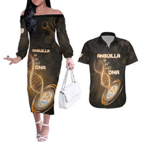 Personalized Anguilla Is In My DNA Couples Matching Off The Shoulder Long Sleeve Dress and Hawaiian Shirt - Wonder Print Shop