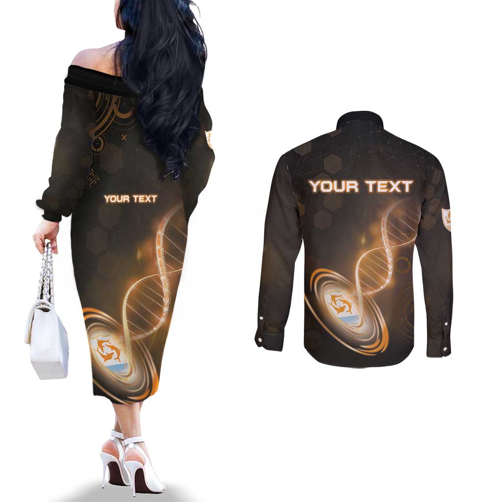 Personalized Anguilla Is In My DNA Couples Matching Off The Shoulder Long Sleeve Dress and Long Sleeve Button Shirt - Wonder Print Shop