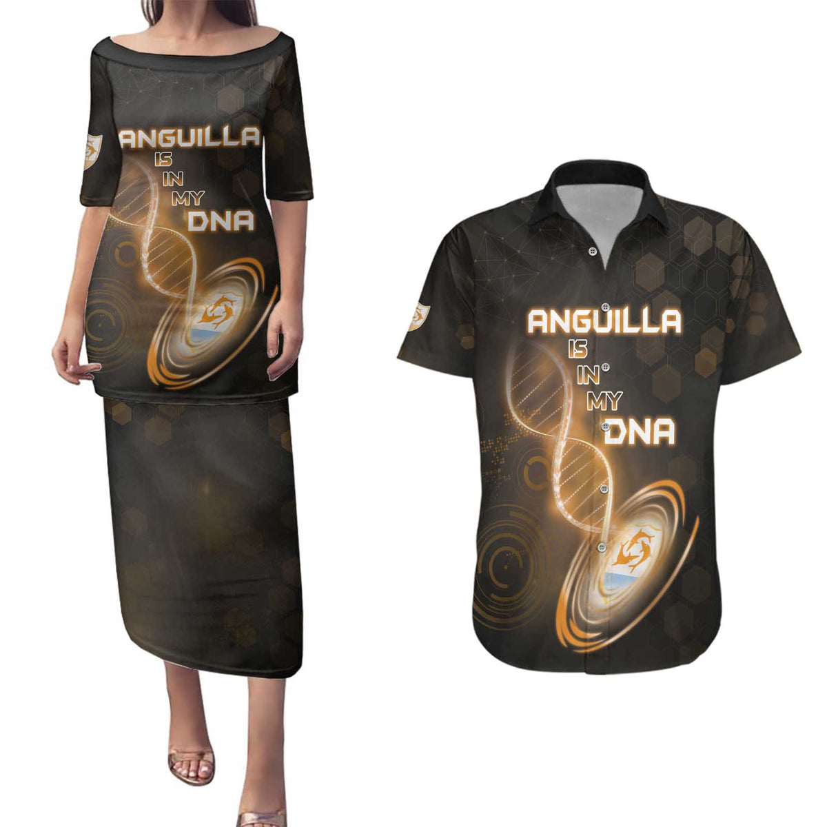 Personalized Anguilla Is In My DNA Couples Matching Puletasi and Hawaiian Shirt - Wonder Print Shop