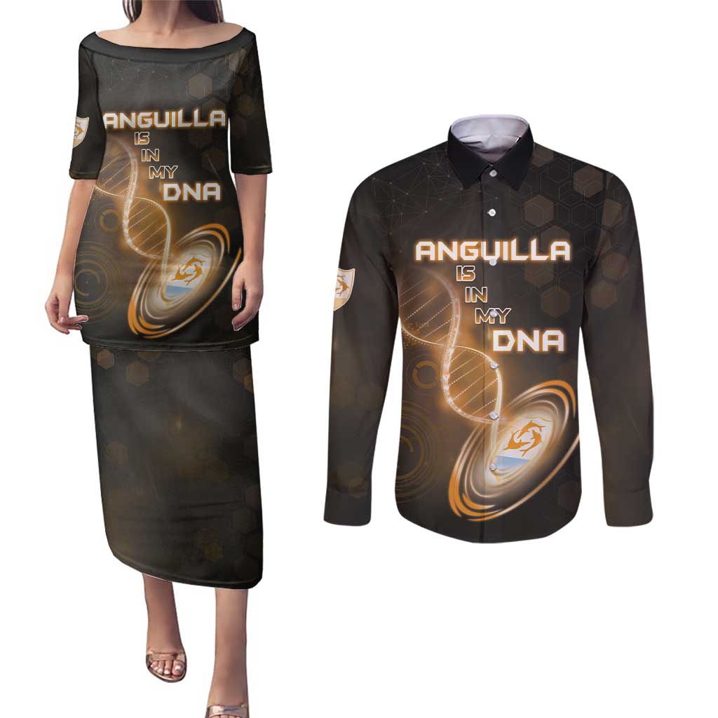 Personalized Anguilla Is In My DNA Couples Matching Puletasi and Long Sleeve Button Shirt - Wonder Print Shop