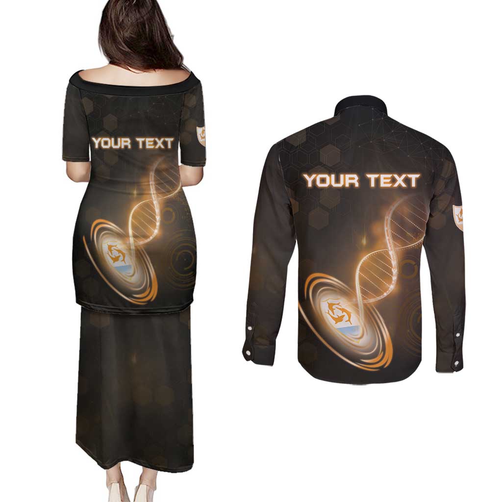 Personalized Anguilla Is In My DNA Couples Matching Puletasi and Long Sleeve Button Shirt - Wonder Print Shop