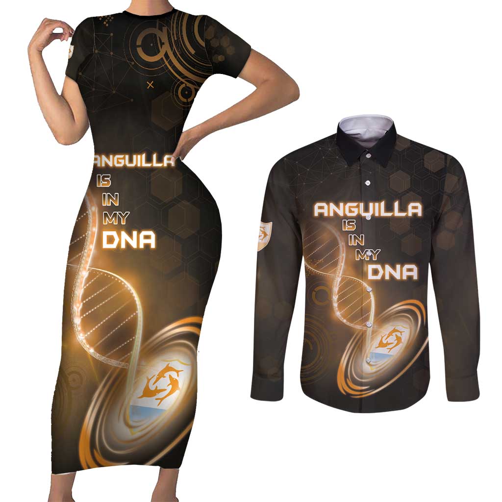 Personalized Anguilla Is In My DNA Couples Matching Short Sleeve Bodycon Dress and Long Sleeve Button Shirt - Wonder Print Shop