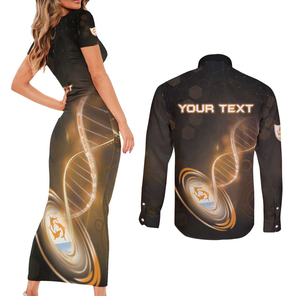 Personalized Anguilla Is In My DNA Couples Matching Short Sleeve Bodycon Dress and Long Sleeve Button Shirt - Wonder Print Shop