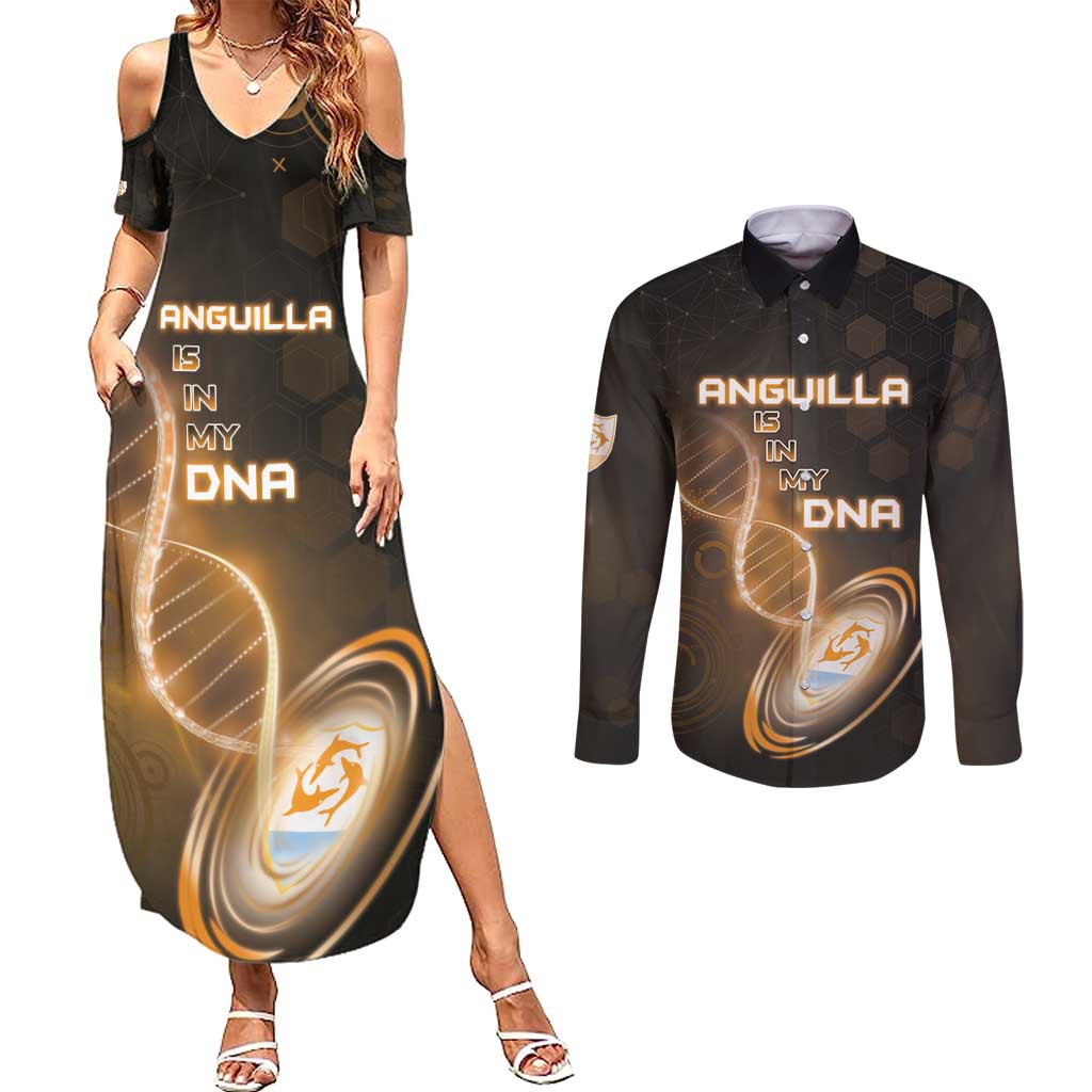 Personalized Anguilla Is In My DNA Couples Matching Summer Maxi Dress and Long Sleeve Button Shirt - Wonder Print Shop