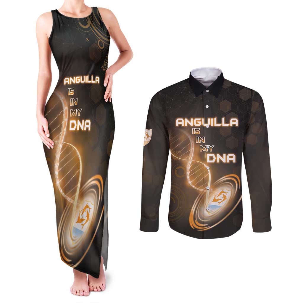 Personalized Anguilla Is In My DNA Couples Matching Tank Maxi Dress and Long Sleeve Button Shirt - Wonder Print Shop