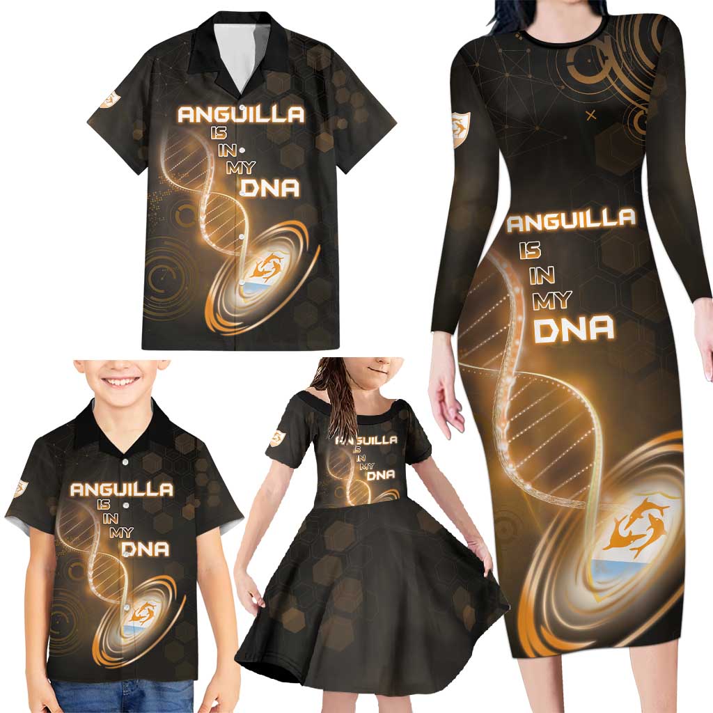 Personalized Anguilla Is In My DNA Family Matching Long Sleeve Bodycon Dress and Hawaiian Shirt - Wonder Print Shop