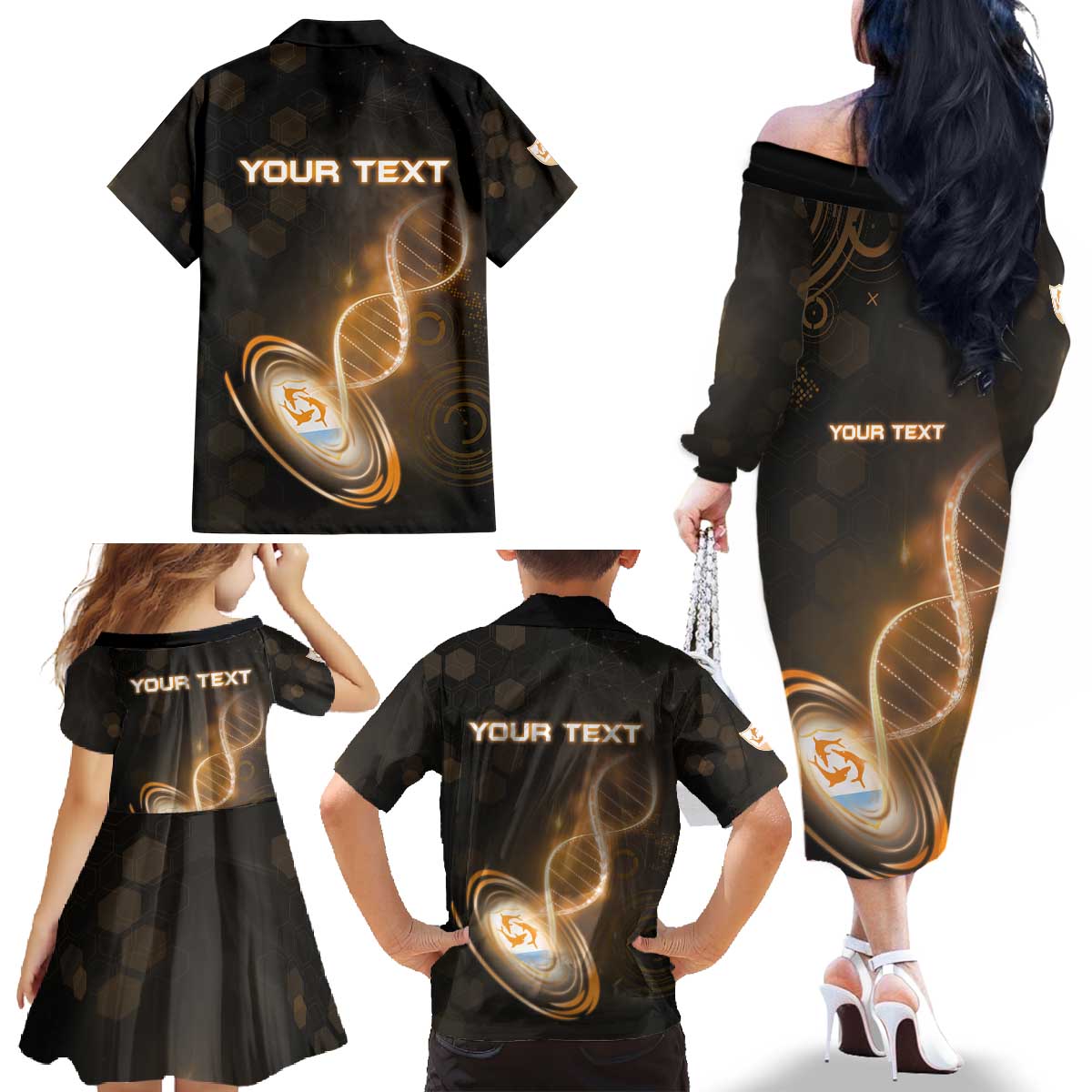 Personalized Anguilla Is In My DNA Family Matching Off The Shoulder Long Sleeve Dress and Hawaiian Shirt - Wonder Print Shop