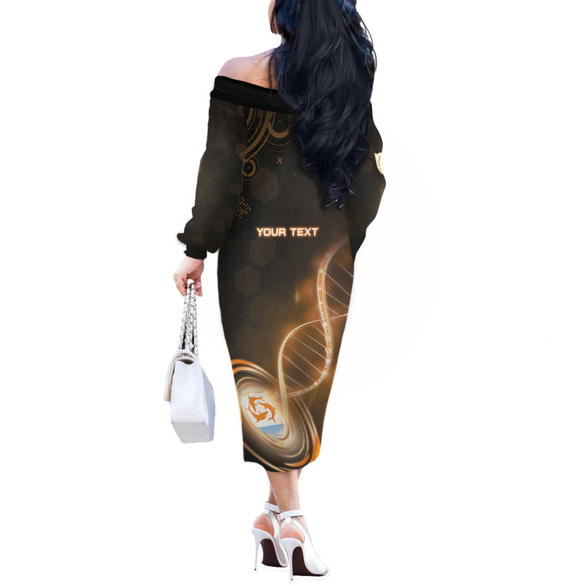 Personalized Anguilla Is In My DNA Off The Shoulder Long Sleeve Dress - Wonder Print Shop