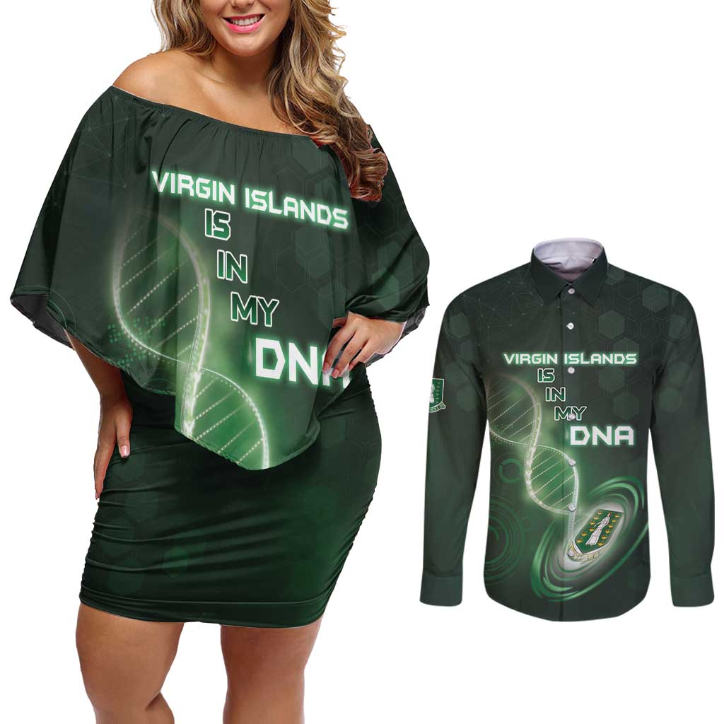 Personalized The British Virgin Islands Is In My DNA Couples Matching Off Shoulder Short Dress and Long Sleeve Button Shirt - Wonder Print Shop