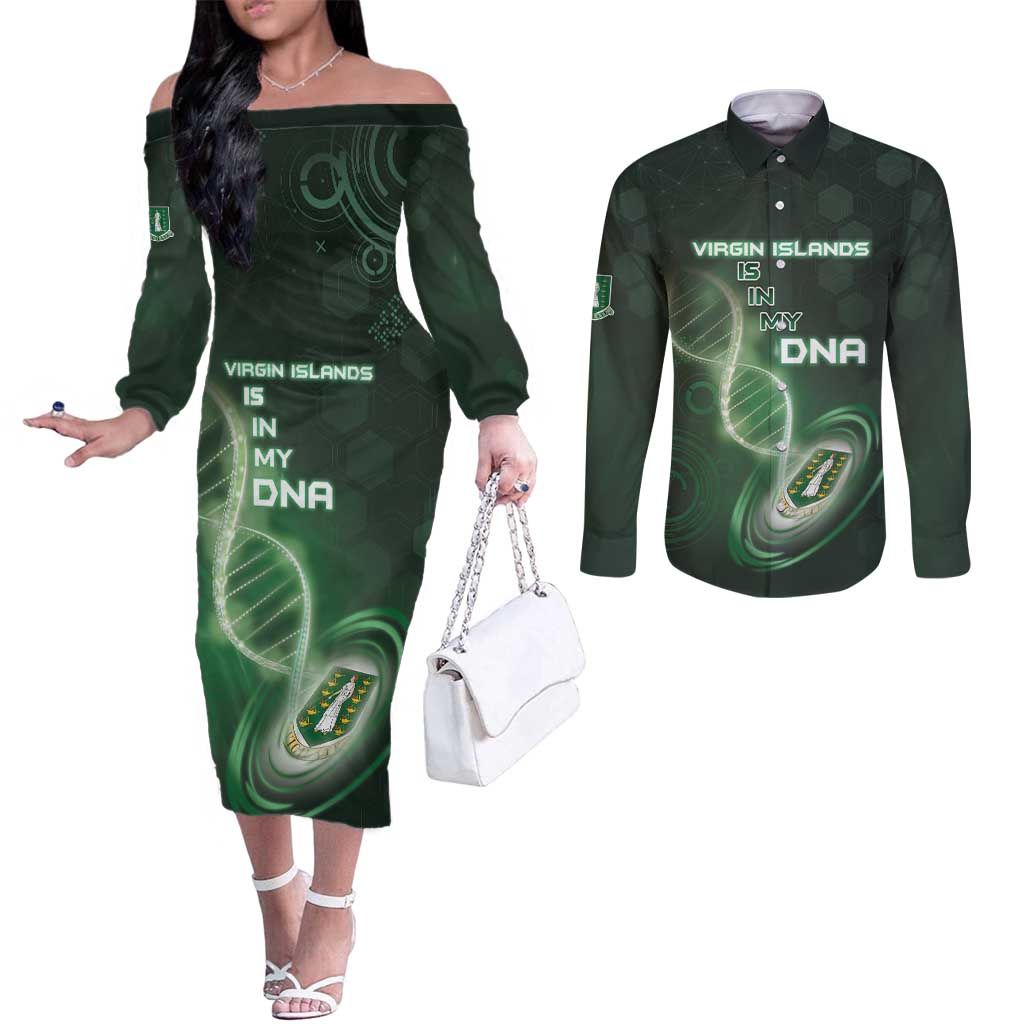 Personalized The British Virgin Islands Is In My DNA Couples Matching Off The Shoulder Long Sleeve Dress and Long Sleeve Button Shirt - Wonder Print Shop