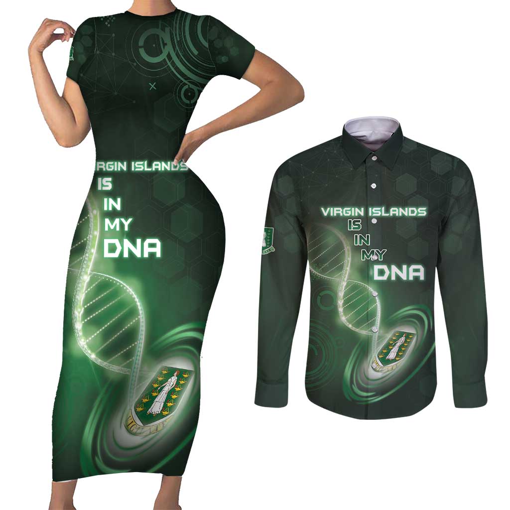 Personalized The British Virgin Islands Is In My DNA Couples Matching Short Sleeve Bodycon Dress and Long Sleeve Button Shirt - Wonder Print Shop