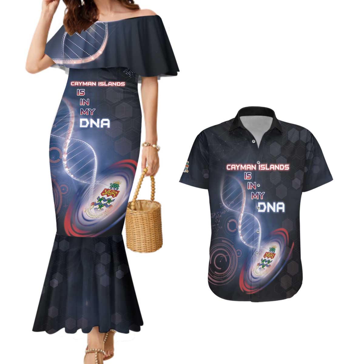Personalized The Cayman Islands Is In My DNA Couples Matching Mermaid Dress and Hawaiian Shirt - Wonder Print Shop