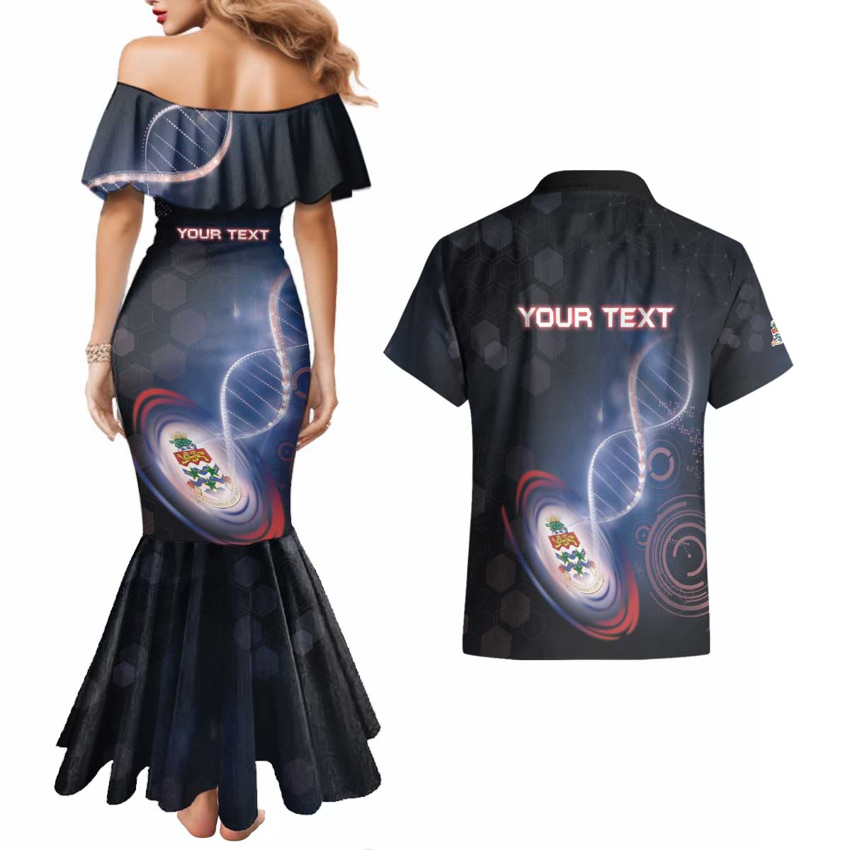 Personalized The Cayman Islands Is In My DNA Couples Matching Mermaid Dress and Hawaiian Shirt - Wonder Print Shop
