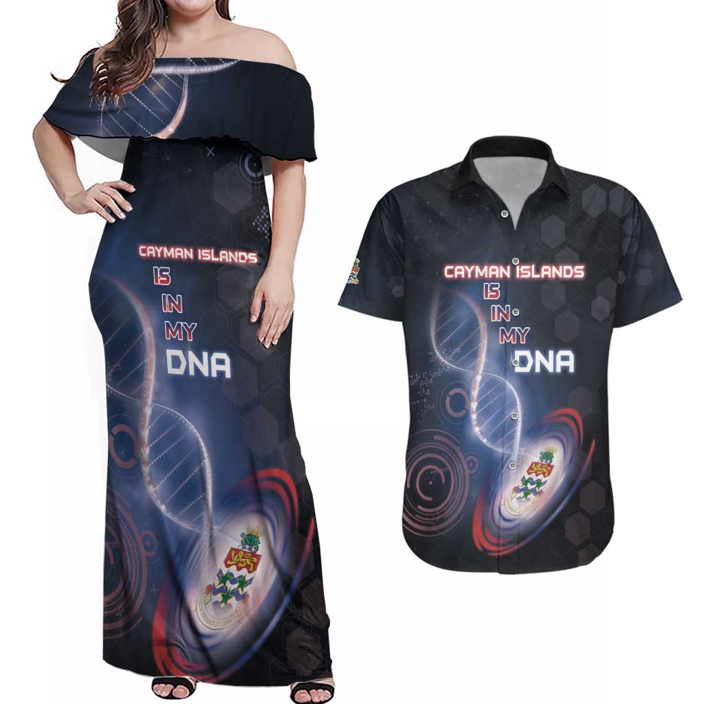 Personalized The Cayman Islands Is In My DNA Couples Matching Off Shoulder Maxi Dress and Hawaiian Shirt - Wonder Print Shop