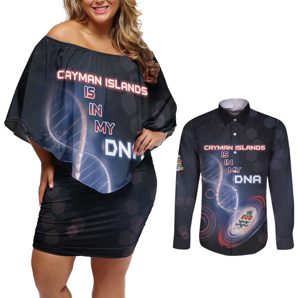 Personalized The Cayman Islands Is In My DNA Couples Matching Off Shoulder Short Dress and Long Sleeve Button Shirt - Wonder Print Shop