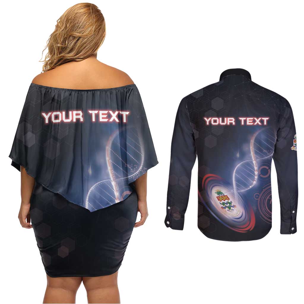 Personalized The Cayman Islands Is In My DNA Couples Matching Off Shoulder Short Dress and Long Sleeve Button Shirt - Wonder Print Shop