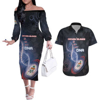 Personalized The Cayman Islands Is In My DNA Couples Matching Off The Shoulder Long Sleeve Dress and Hawaiian Shirt - Wonder Print Shop