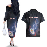 Personalized The Cayman Islands Is In My DNA Couples Matching Off The Shoulder Long Sleeve Dress and Hawaiian Shirt - Wonder Print Shop