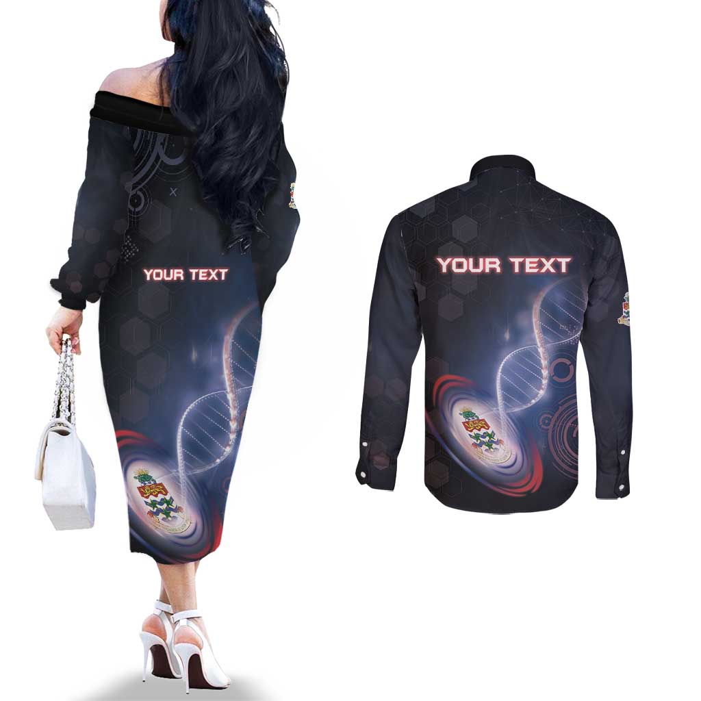 Personalized The Cayman Islands Is In My DNA Couples Matching Off The Shoulder Long Sleeve Dress and Long Sleeve Button Shirt - Wonder Print Shop