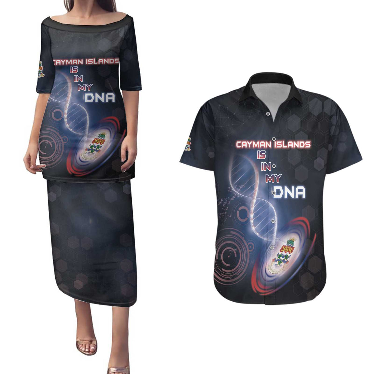 Personalized The Cayman Islands Is In My DNA Couples Matching Puletasi and Hawaiian Shirt - Wonder Print Shop