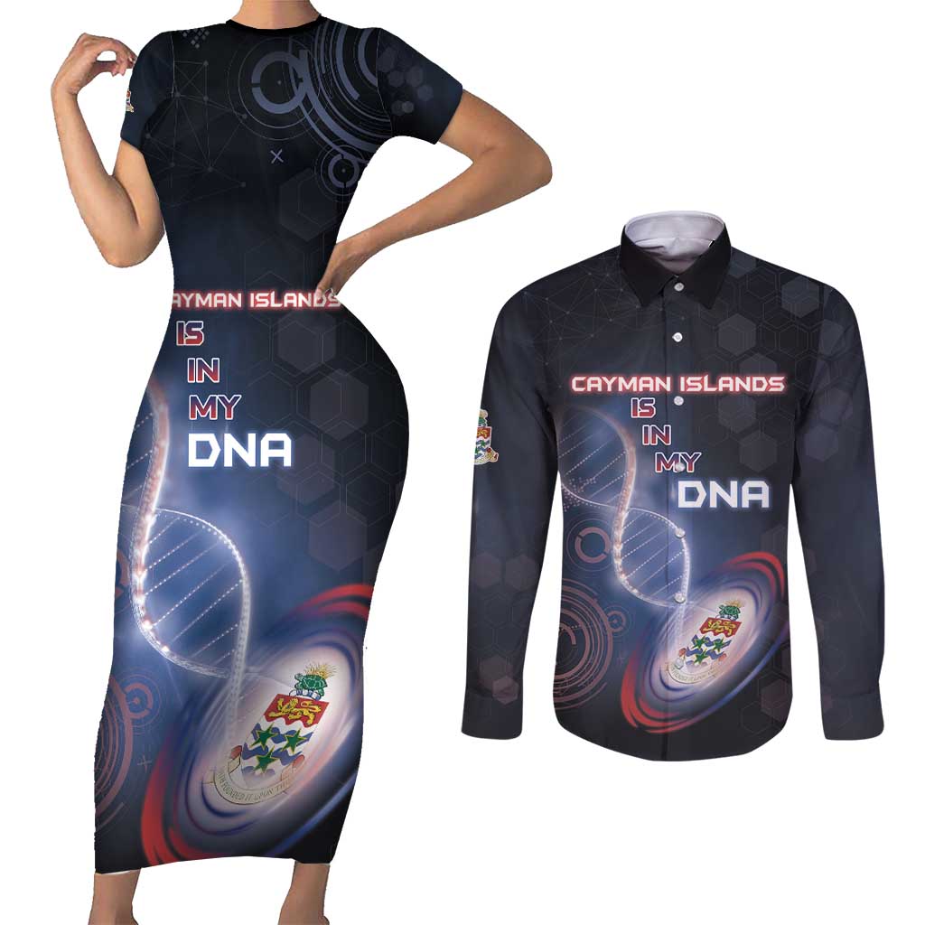 Personalized The Cayman Islands Is In My DNA Couples Matching Short Sleeve Bodycon Dress and Long Sleeve Button Shirt - Wonder Print Shop