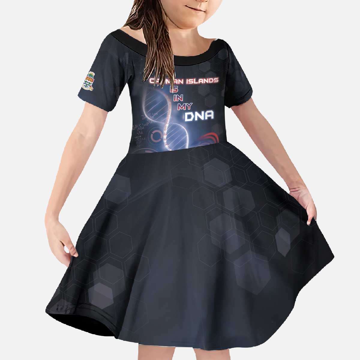 Personalized The Cayman Islands Is In My DNA Family Matching Off The Shoulder Long Sleeve Dress and Hawaiian Shirt - Wonder Print Shop
