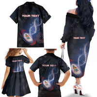 Personalized The Cayman Islands Is In My DNA Family Matching Off The Shoulder Long Sleeve Dress and Hawaiian Shirt - Wonder Print Shop