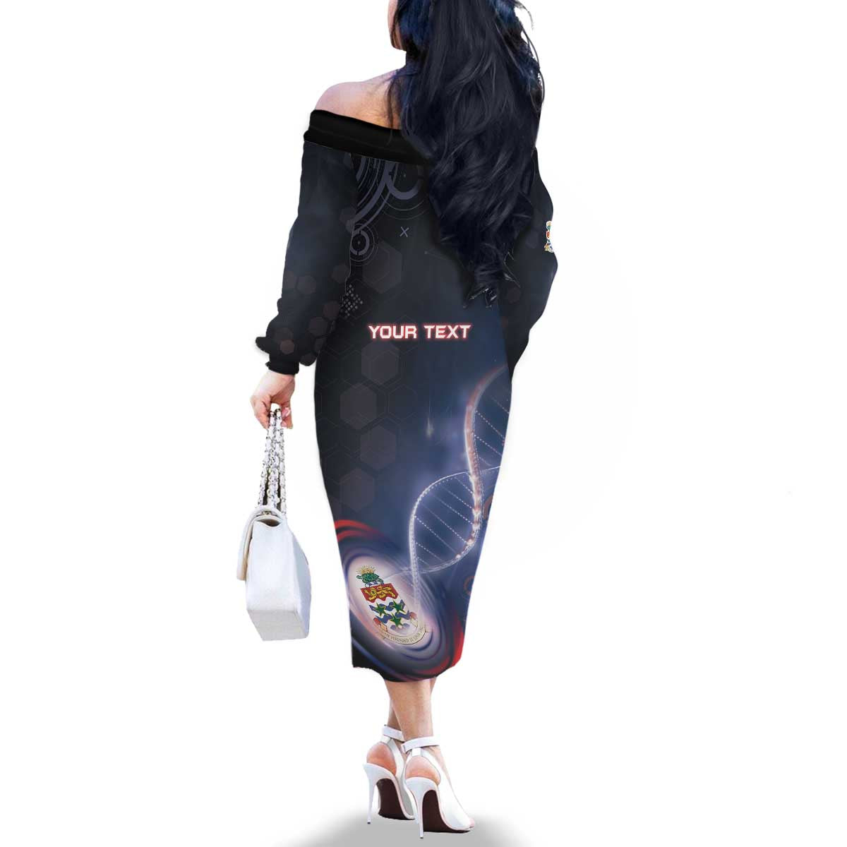 Personalized The Cayman Islands Is In My DNA Family Matching Off The Shoulder Long Sleeve Dress and Hawaiian Shirt - Wonder Print Shop