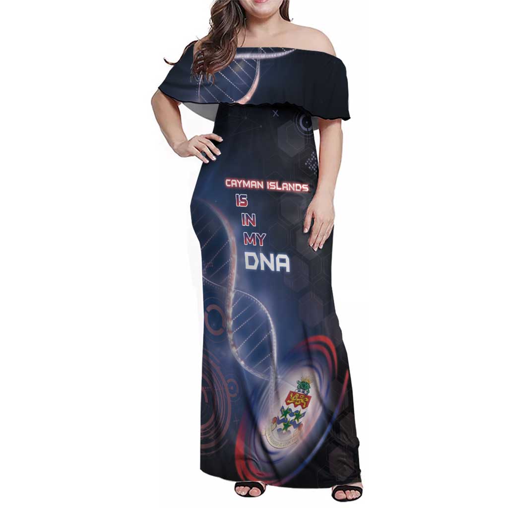 Personalized The Cayman Islands Is In My DNA Family Matching Off Shoulder Maxi Dress and Hawaiian Shirt - Wonder Print Shop