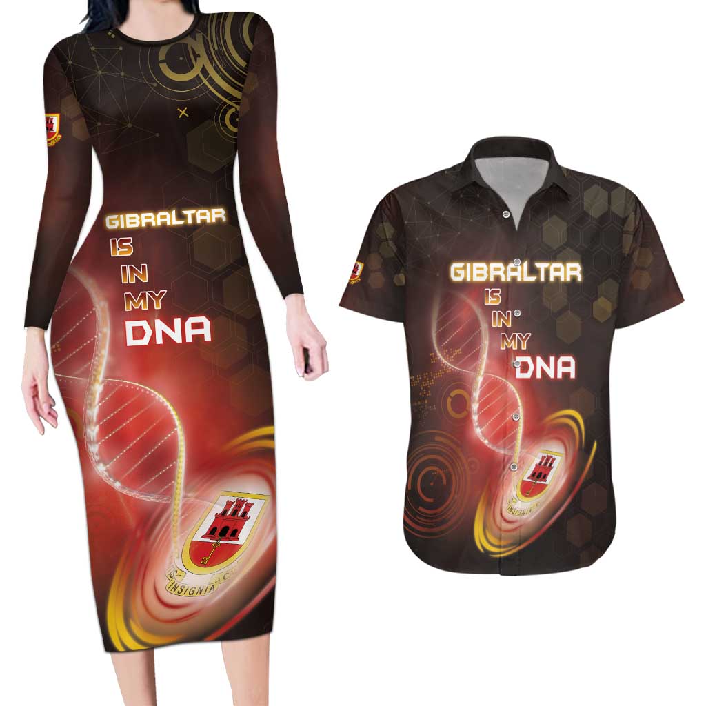 Personalized Gibraltar Is In My DNA Couples Matching Long Sleeve Bodycon Dress and Hawaiian Shirt - Wonder Print Shop