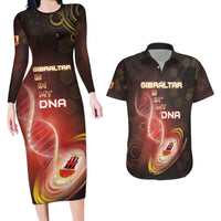 Personalized Gibraltar Is In My DNA Couples Matching Long Sleeve Bodycon Dress and Hawaiian Shirt - Wonder Print Shop