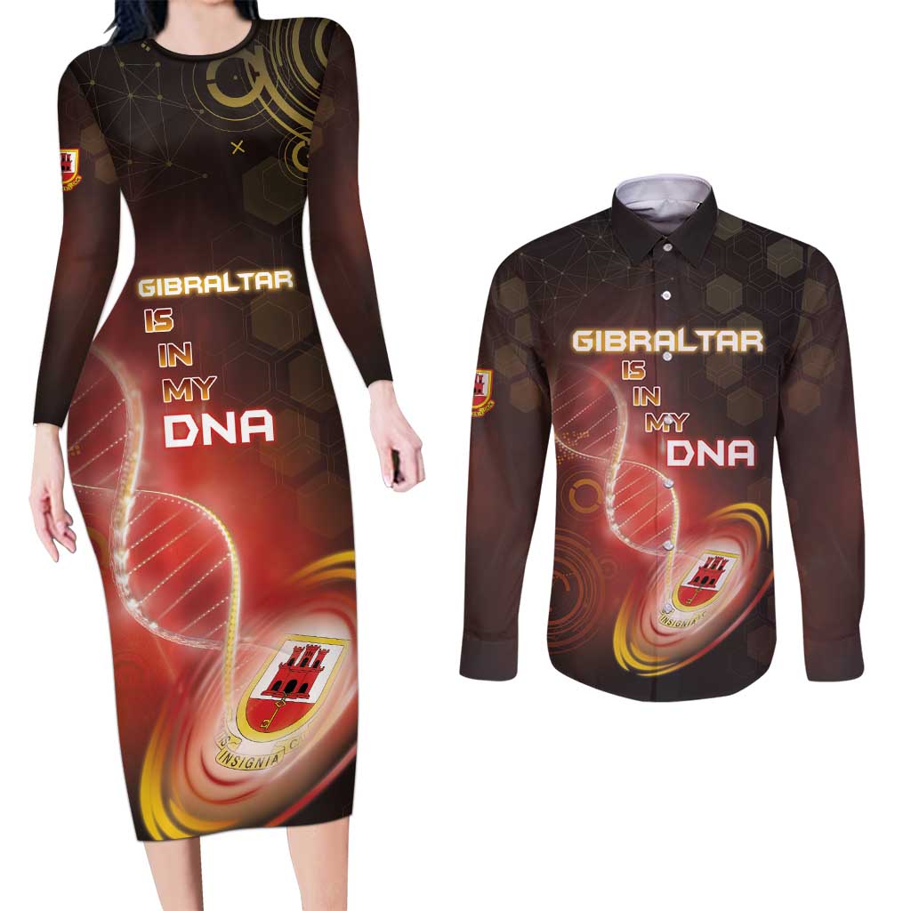 Personalized Gibraltar Is In My DNA Couples Matching Long Sleeve Bodycon Dress and Long Sleeve Button Shirt - Wonder Print Shop