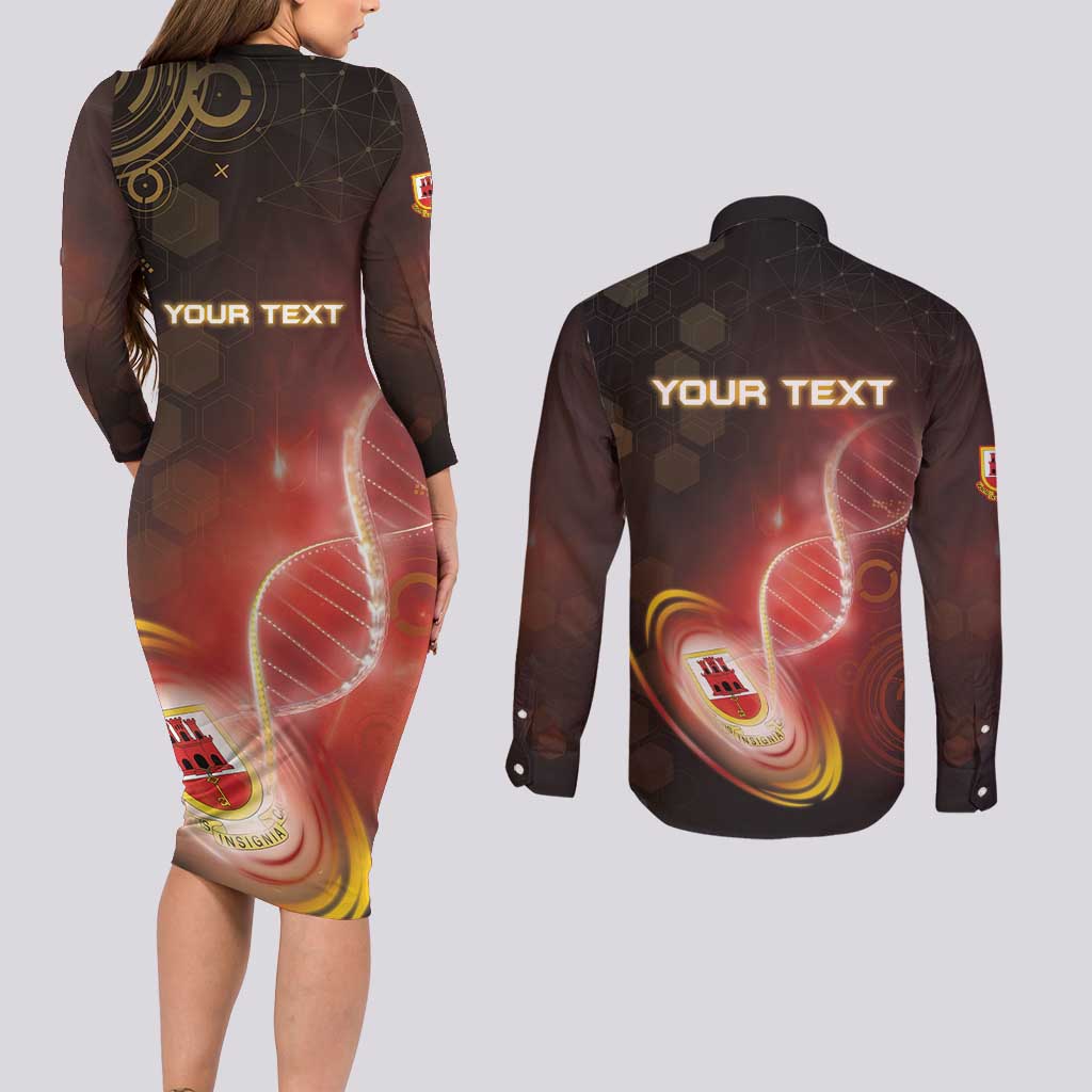 Personalized Gibraltar Is In My DNA Couples Matching Long Sleeve Bodycon Dress and Long Sleeve Button Shirt - Wonder Print Shop