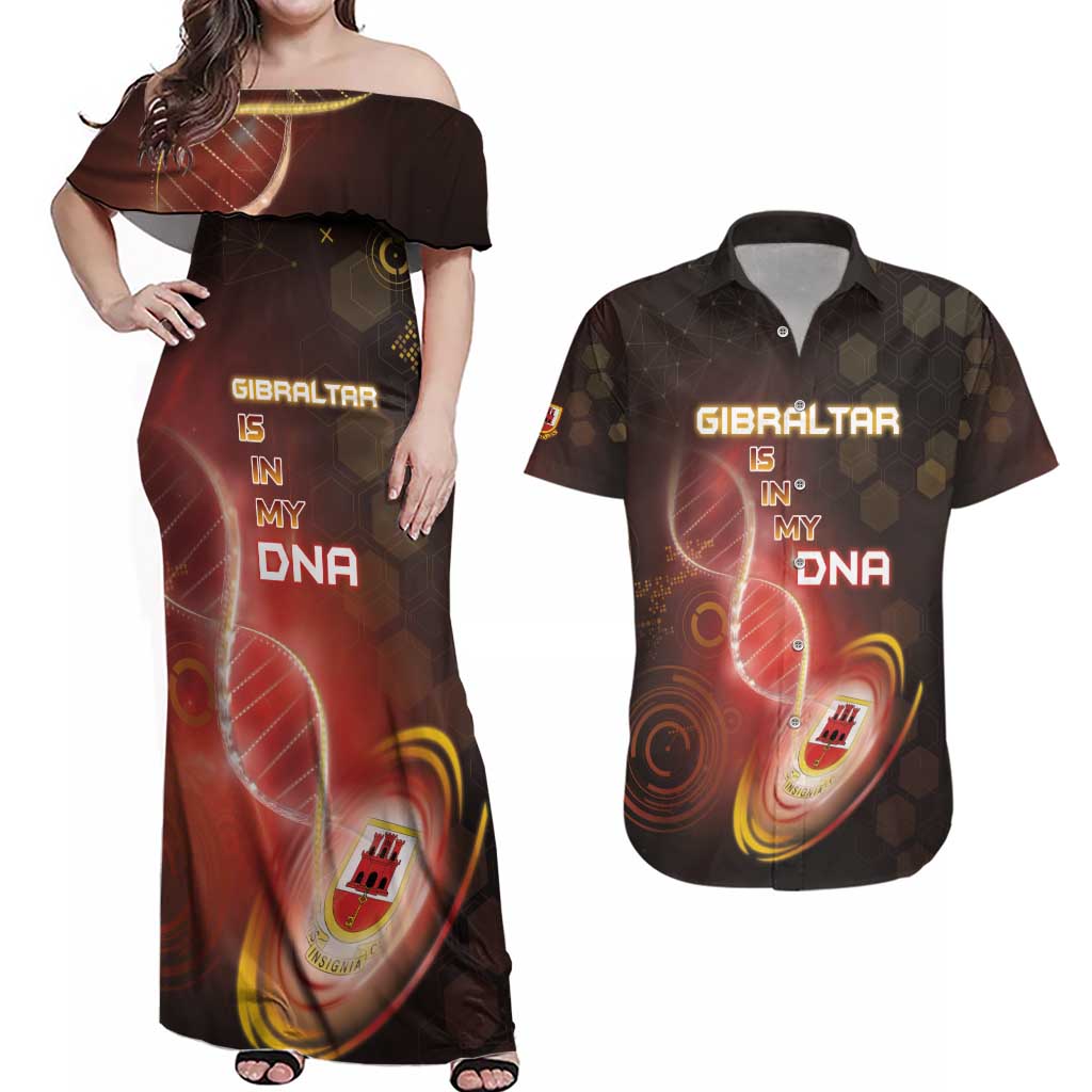 Personalized Gibraltar Is In My DNA Couples Matching Off Shoulder Maxi Dress and Hawaiian Shirt - Wonder Print Shop