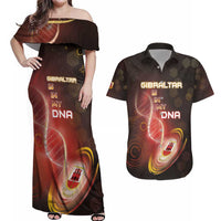 Personalized Gibraltar Is In My DNA Couples Matching Off Shoulder Maxi Dress and Hawaiian Shirt - Wonder Print Shop