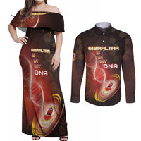 Personalized Gibraltar Is In My DNA Couples Matching Off Shoulder Maxi Dress and Long Sleeve Button Shirt - Wonder Print Shop