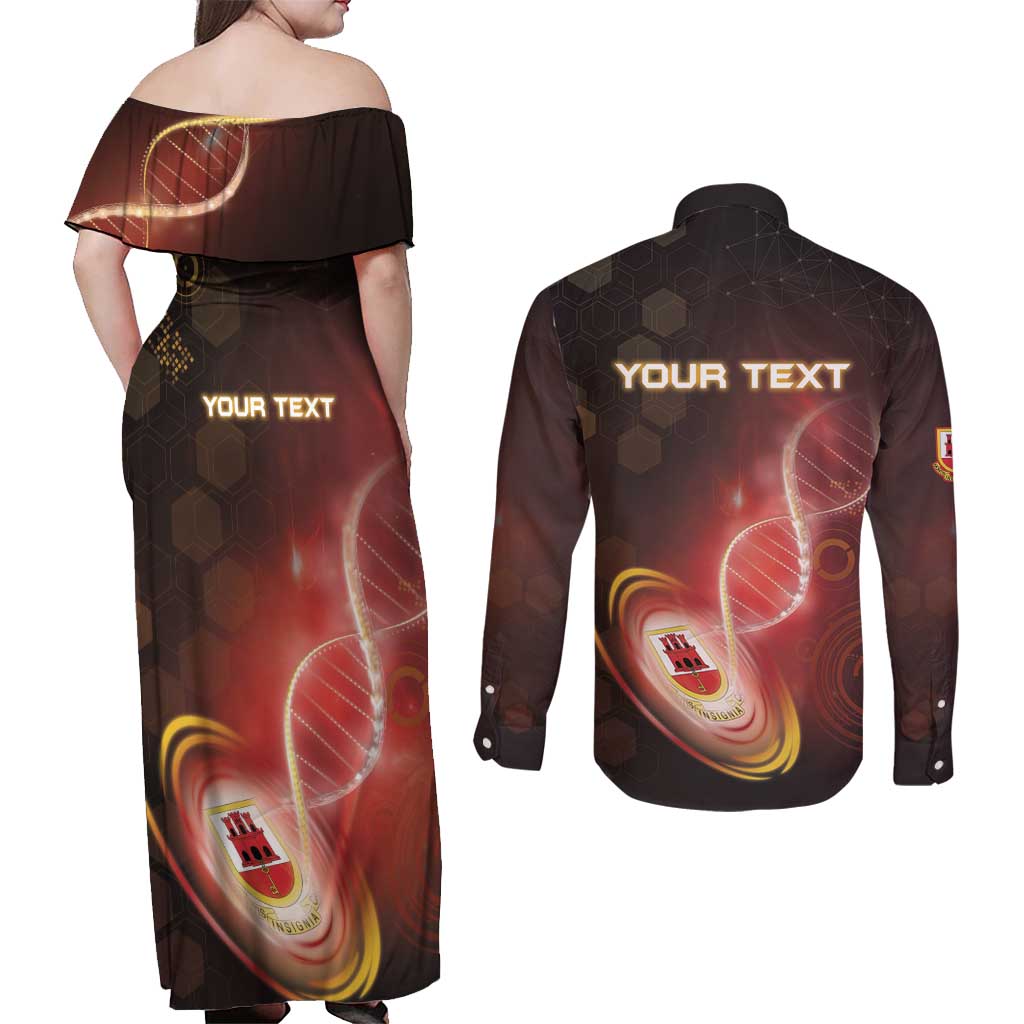 Personalized Gibraltar Is In My DNA Couples Matching Off Shoulder Maxi Dress and Long Sleeve Button Shirt - Wonder Print Shop