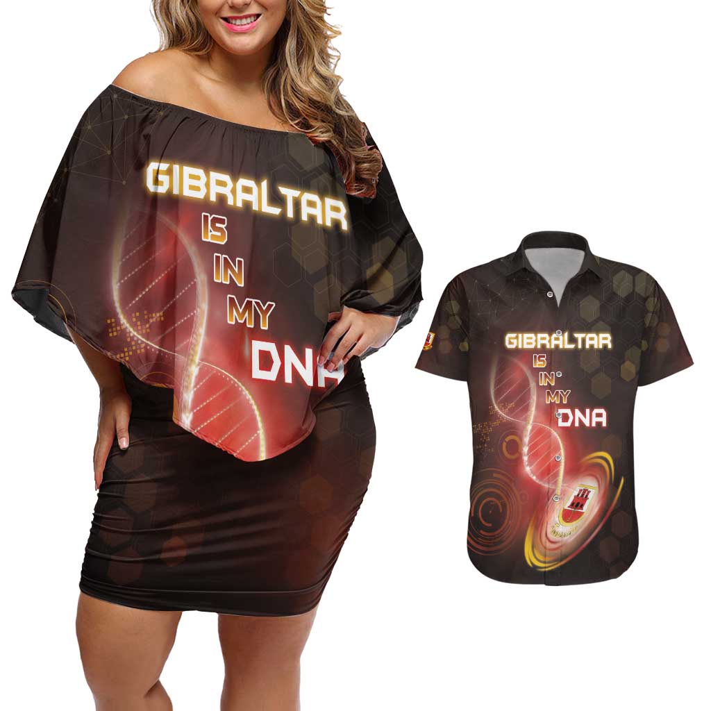 Personalized Gibraltar Is In My DNA Couples Matching Off Shoulder Short Dress and Hawaiian Shirt - Wonder Print Shop
