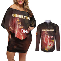 Personalized Gibraltar Is In My DNA Couples Matching Off Shoulder Short Dress and Long Sleeve Button Shirt - Wonder Print Shop