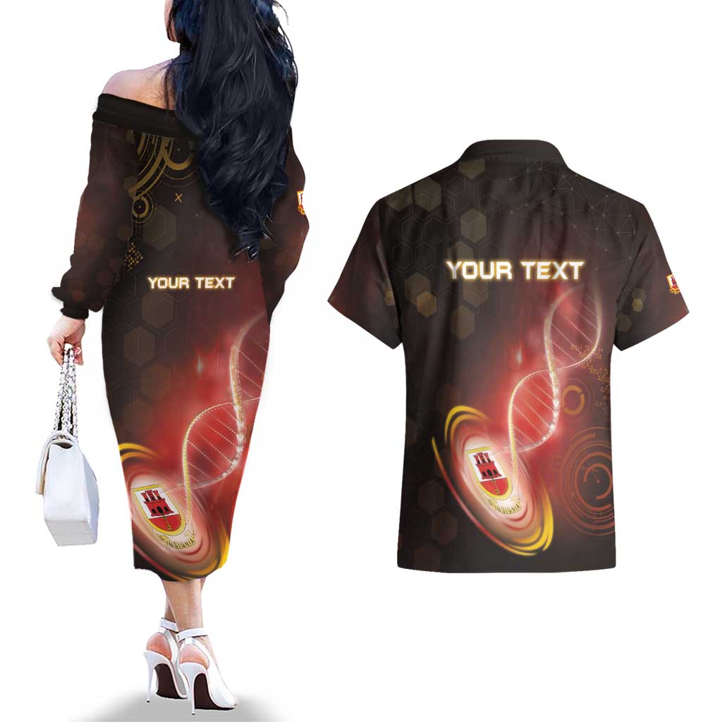 Personalized Gibraltar Is In My DNA Couples Matching Off The Shoulder Long Sleeve Dress and Hawaiian Shirt - Wonder Print Shop