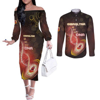 Personalized Gibraltar Is In My DNA Couples Matching Off The Shoulder Long Sleeve Dress and Long Sleeve Button Shirt - Wonder Print Shop