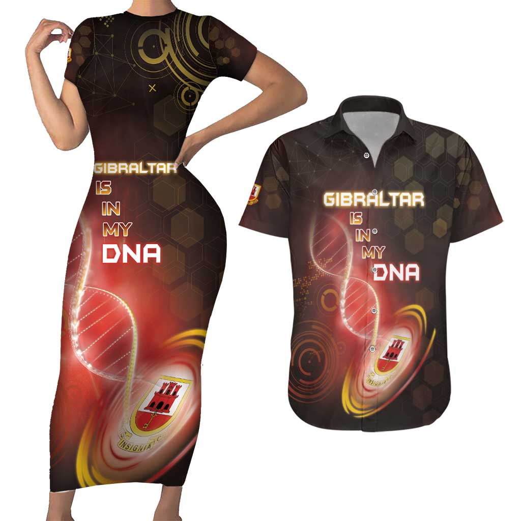 Personalized Gibraltar Is In My DNA Couples Matching Short Sleeve Bodycon Dress and Hawaiian Shirt - Wonder Print Shop