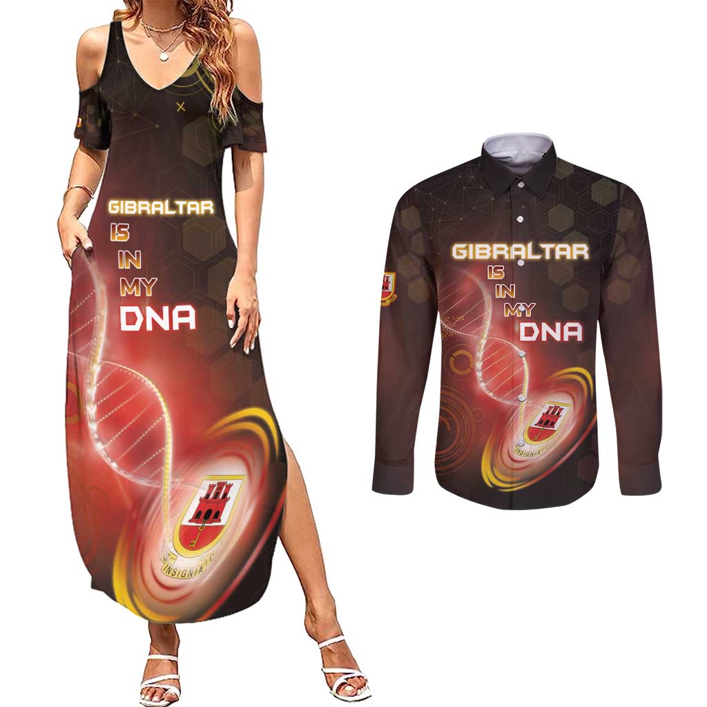 Personalized Gibraltar Is In My DNA Couples Matching Summer Maxi Dress and Long Sleeve Button Shirt - Wonder Print Shop