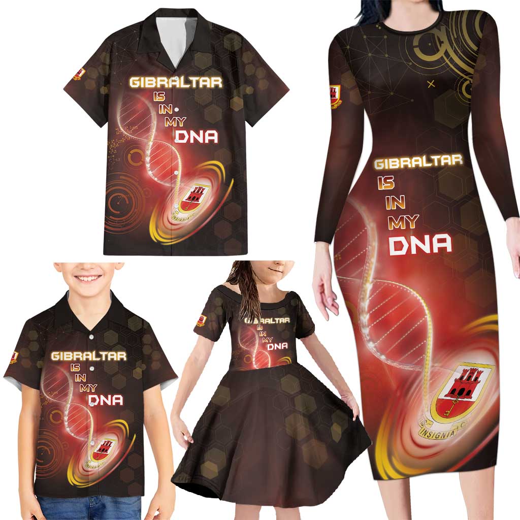 Personalized Gibraltar Is In My DNA Family Matching Long Sleeve Bodycon Dress and Hawaiian Shirt - Wonder Print Shop