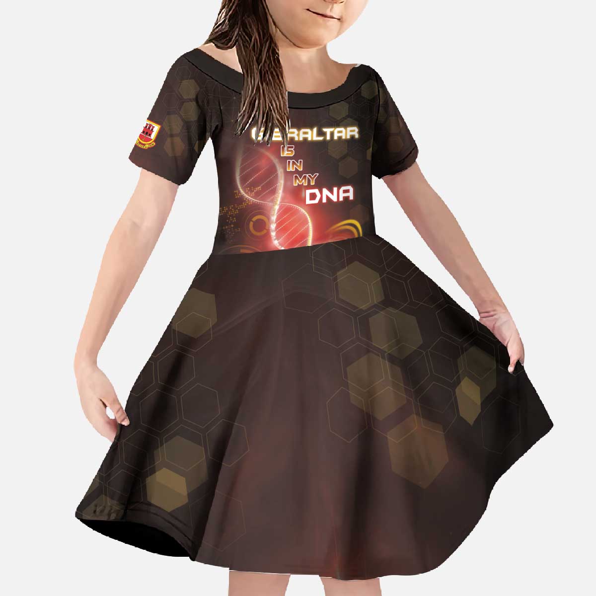 Personalized Gibraltar Is In My DNA Family Matching Off The Shoulder Long Sleeve Dress and Hawaiian Shirt - Wonder Print Shop