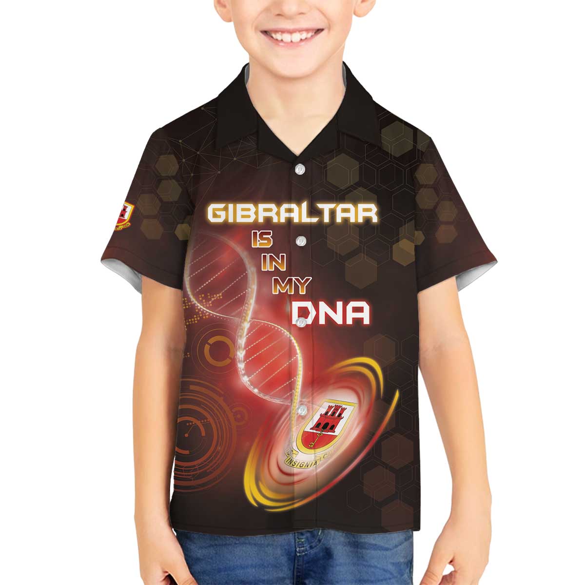 Personalized Gibraltar Is In My DNA Family Matching Off The Shoulder Long Sleeve Dress and Hawaiian Shirt - Wonder Print Shop