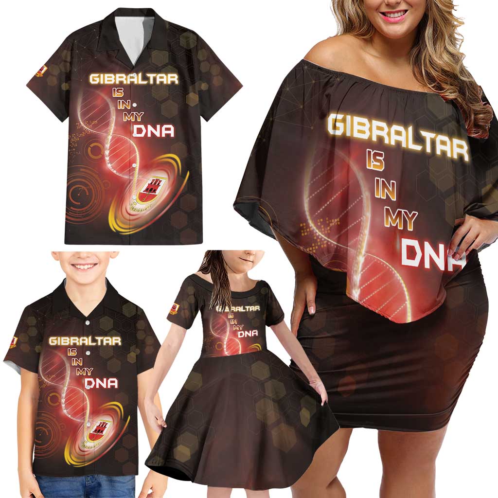 Personalized Gibraltar Is In My DNA Family Matching Off Shoulder Short Dress and Hawaiian Shirt - Wonder Print Shop