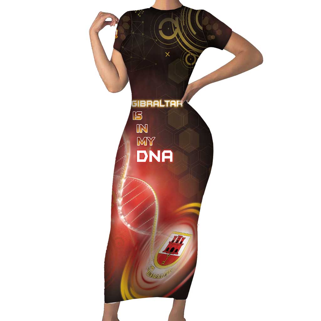 Personalized Gibraltar Is In My DNA Family Matching Short Sleeve Bodycon Dress and Hawaiian Shirt - Wonder Print Shop