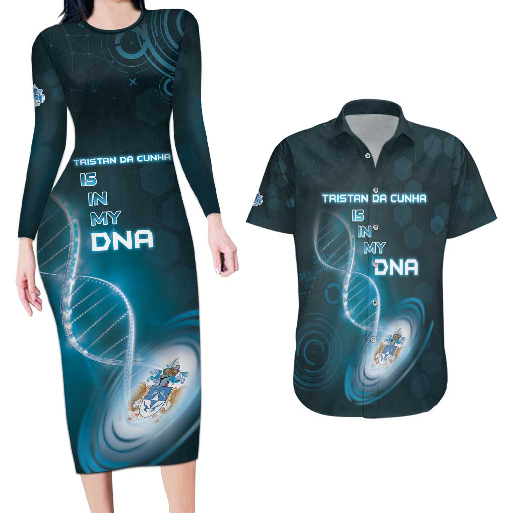 Personalized Tristan Da Cunha Is In My DNA Couples Matching Long Sleeve Bodycon Dress and Hawaiian Shirt - Wonder Print Shop