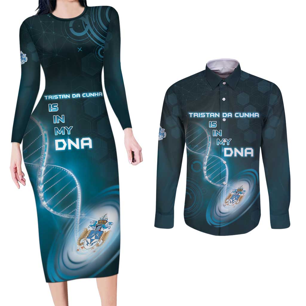 Personalized Tristan Da Cunha Is In My DNA Couples Matching Long Sleeve Bodycon Dress and Long Sleeve Button Shirt - Wonder Print Shop